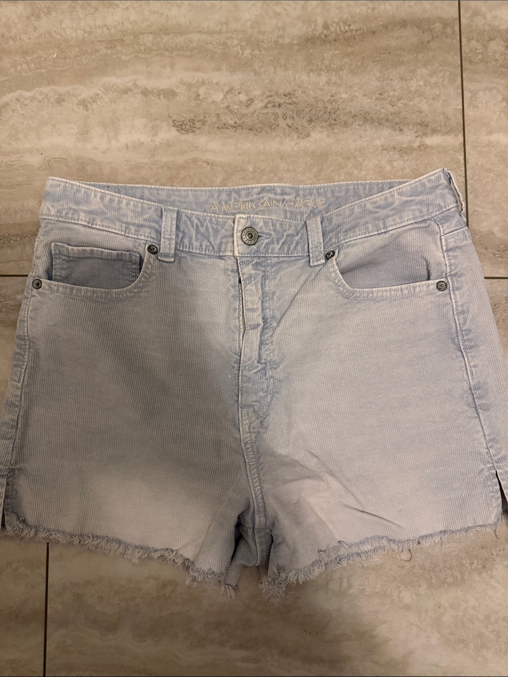 American Eagle Outfitters Light Blue Corduroy Frayed Hem Shorts